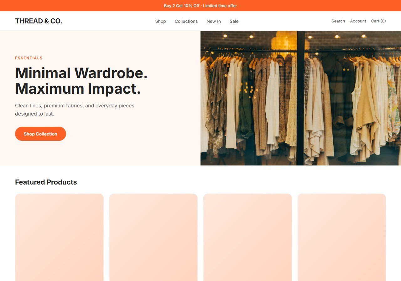 Minimal Apparel Store homepage design concept