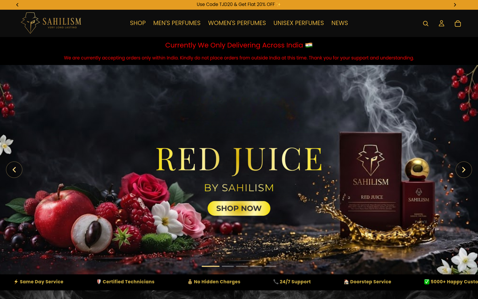 Sahilism Perfumes homepage preview